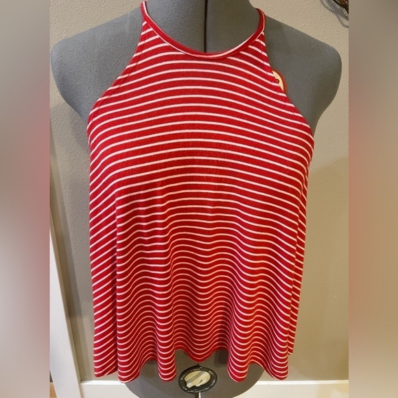 Love Tree Cami Top Size Medium Loose Halter Red White Stripes Tank Cropped - Picture 6 of 9
